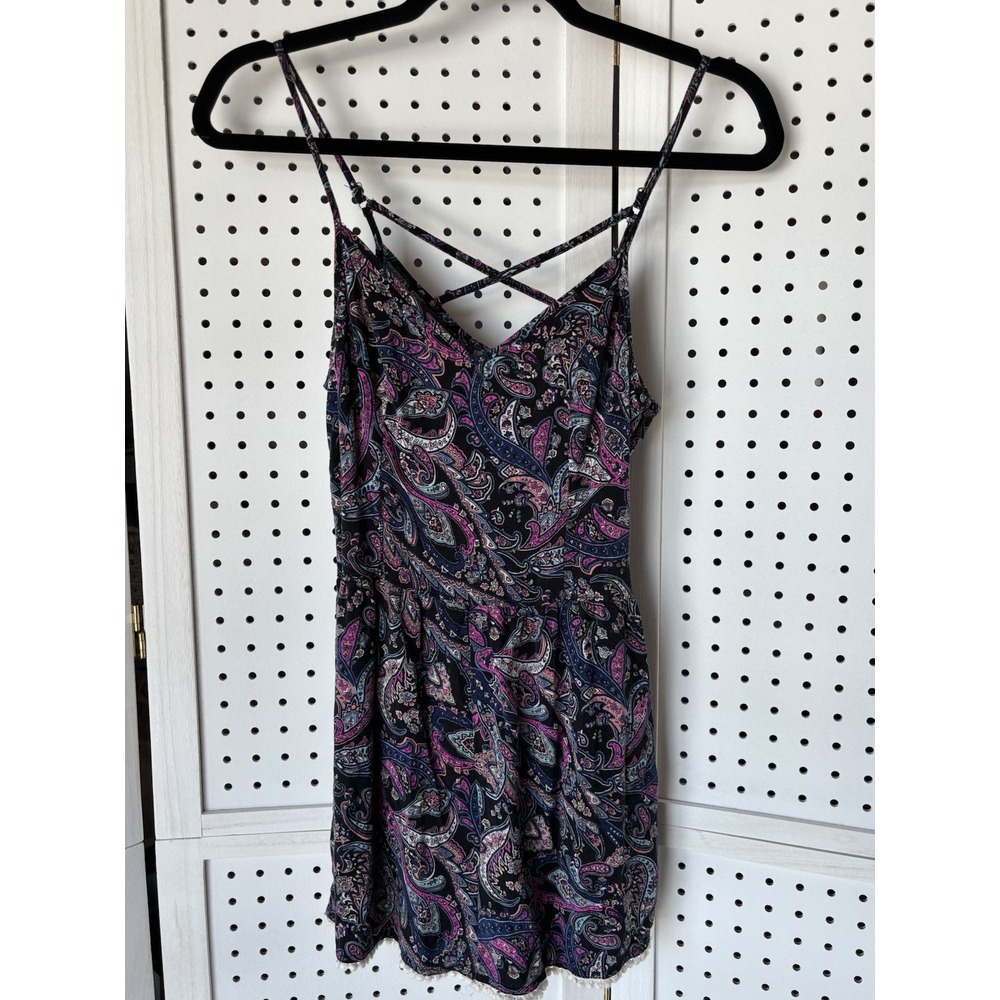 Hollister Romper Jumper Shortall Tank Blue Purple Paisley XS Women's